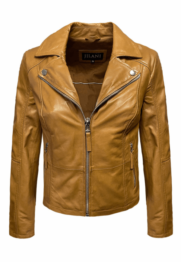 leren bikerjack cognac dames